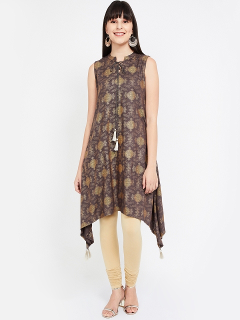 

Colour Me by Melange Women Taupe & Gold-Coloured Printed A-Line Kurta
