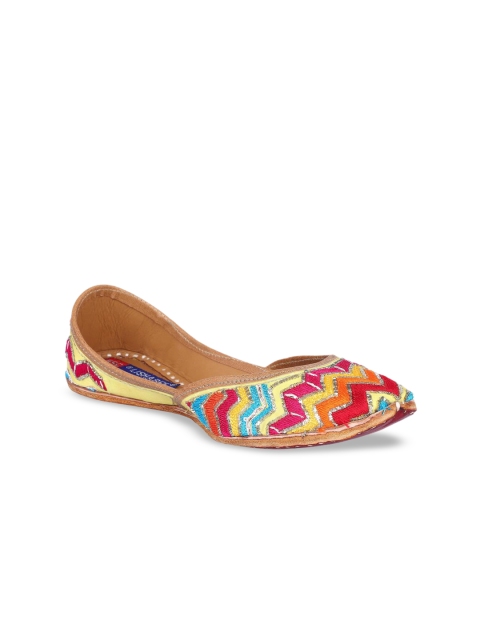 

MSC Women Multicoloured Woven Design Leather Mojaris, Multi