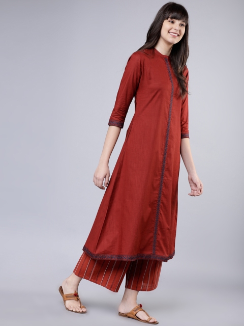 

Vishudh Women Rust Embroidered A-Line Kurta