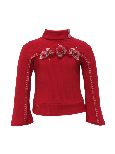 

CUTECUMBER Girls Red Self Design Top