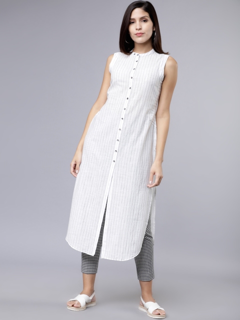 

Vishudh Women Off-White Striped Straight Kurta