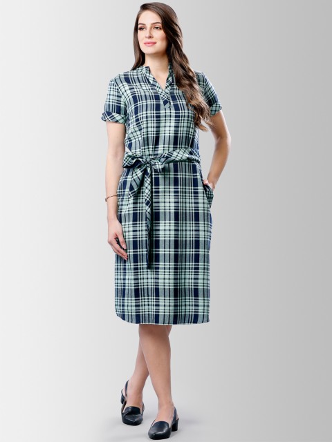 

FableStreet Women Navy Blue & Green Sheath Dress