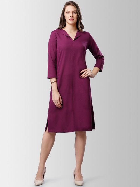 

FableStreet Women Purple Solid A-Line Dress