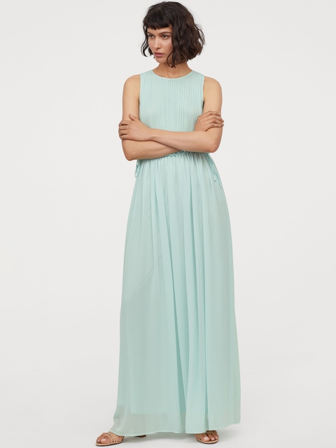 

H&M Women Solid Green Long Chiffon Dress