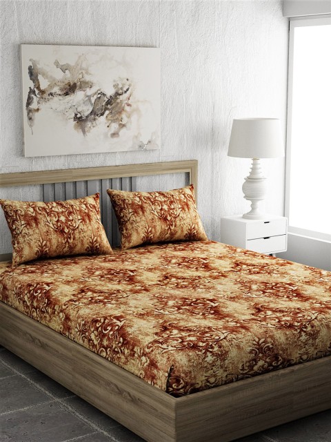 

EverHOME Brown & Beige Ethnic Motifs 210 TC Cotton 1 Extra Large Bedsheet with 2 Pillow Covers