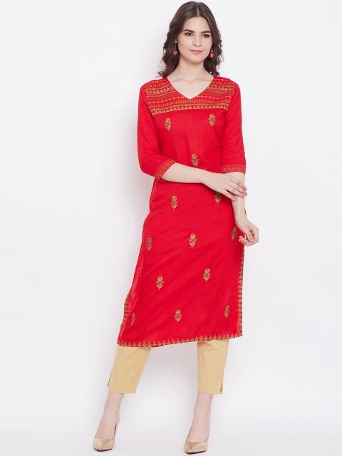 

Prakhya Women Red Embroidered Straight Kurta