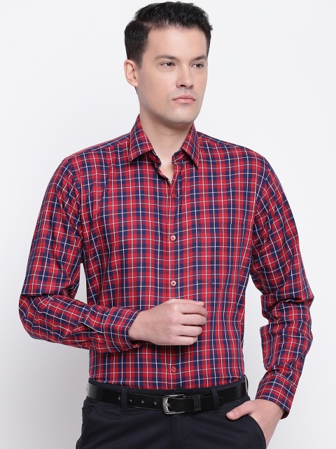 

Hancock Men Red & Navy Blue Slim Fit Checked Formal Shirt