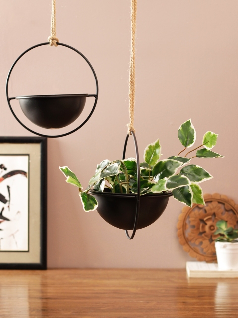 HomeTown Set of 2 Black Wall Hanging Planters