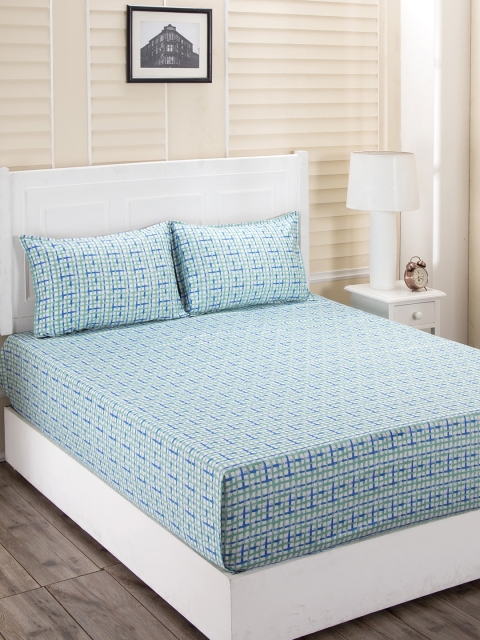 

MASPAR Blue & White Geometric 210 TC Cotton 1 Queen Bedsheet with 2 Pillow Covers