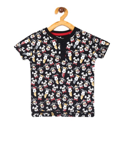 

Colt Boys Black Mickey Mouse Printed Mandarin Collar T-shirt