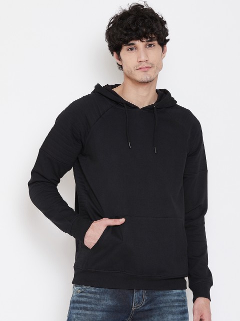 

PUNK Men Black Solid Hooded Sweatshirt