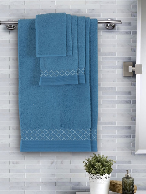 

Maspar Set of 6 Blue Solid Cotton 550 GSM Towel Set