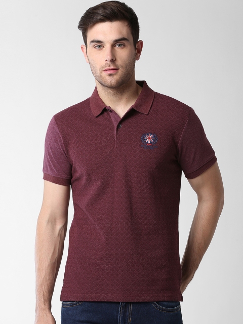 

Peter England Casuals Men Maroon Self Design Polo Collar T-shirt