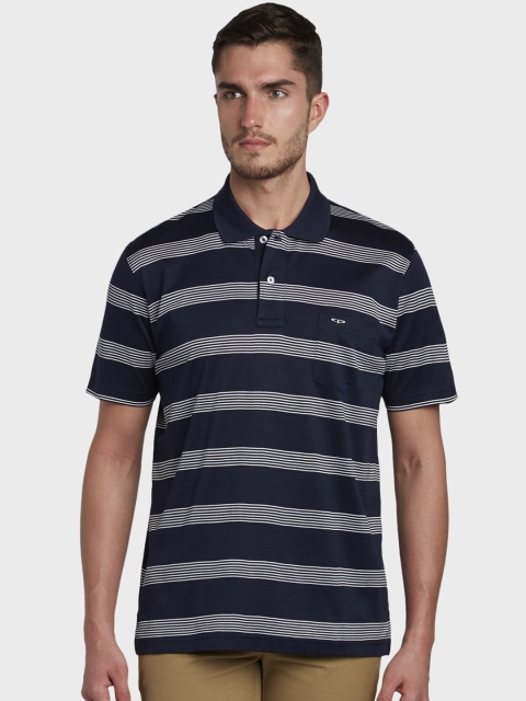 

ColorPlus Men Navy Blue Striped Polo Collar T-shirt