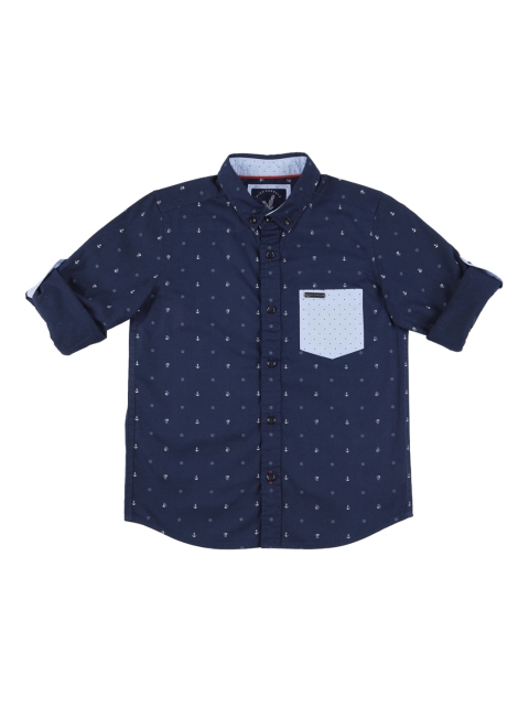 

URBAN SCOTTISH Boys Navy Blue Standard Regular Fit Printed Casual Shirt