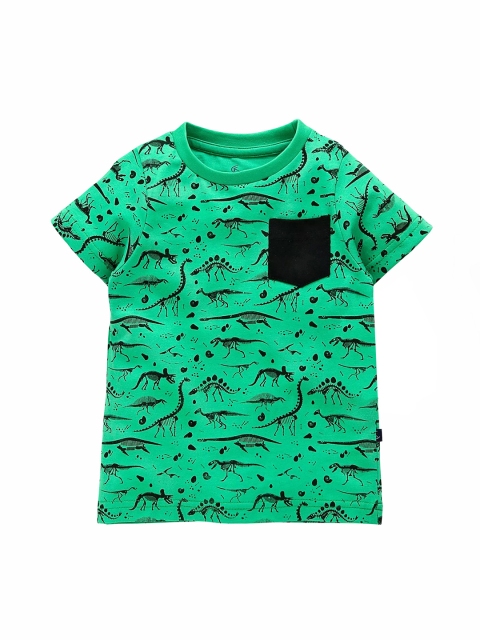 

KiddoPanti Boys Green Printed Round Neck T-shirt