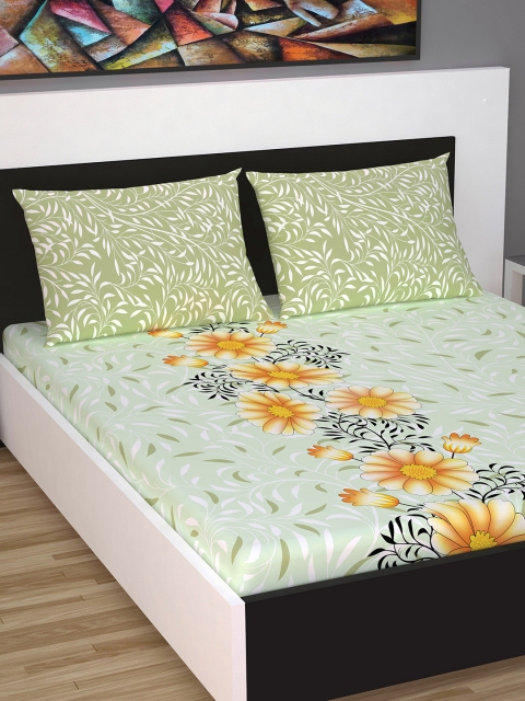 

Divine Casa Green & Yellow Floral 144 TC Cotton 1 King Bedsheet with 2 Pillow Covers