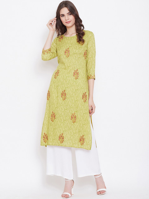 

Prakhya Women Green Embroidered Straight Kurta