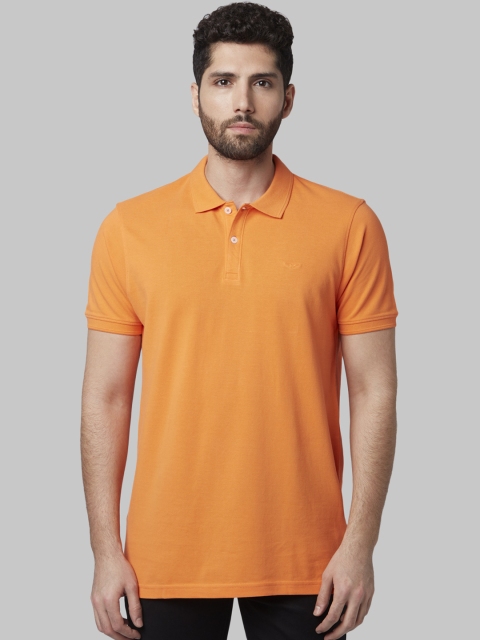 Park Avenue Men Orange Solid Polo Collar T-shirt