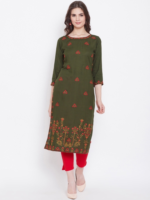 

Prakhya Women Green Floral Embroidered Straight Kurta