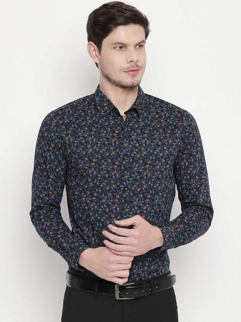 

RICHARD PARKER by Pantaloons Men Navy Blue & Orange Slim Fit Printed Party Shirt