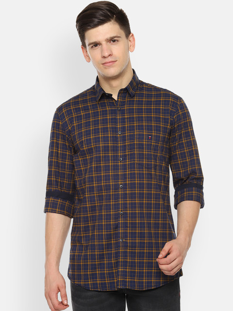 

Louis Philippe Sport Men Navy Blue & Yellow Slim Fit Checked Casual Shirt