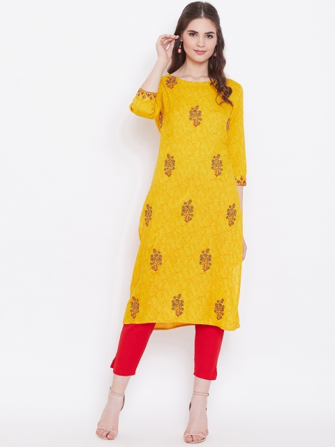 

Prakhya Women Yellow Printed Straight Kurta