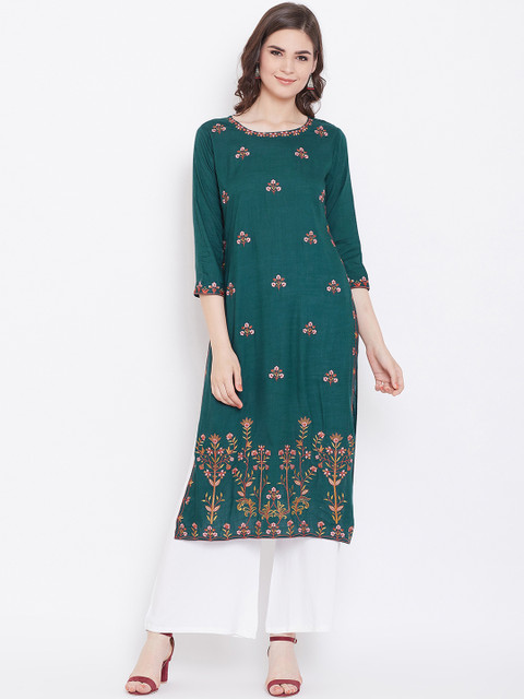 

Prakhya Women Blue Floral Embroidered Straight Kurta