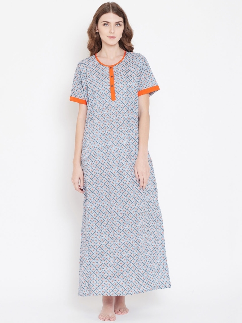 

The Kaftan Company White & Blue Printed Nightdress NT_CO_PANDORA28