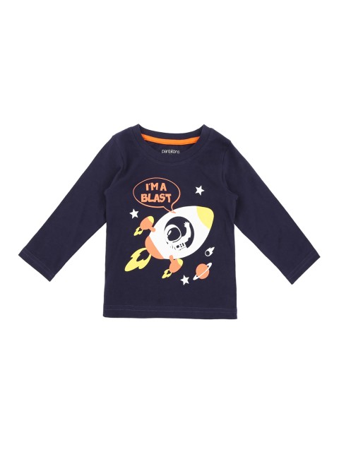 

Pantaloons Baby Boys Navy Blue Printed Round Neck Pure Cotton T-shirt