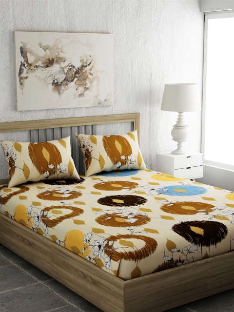 

EverHOME Beige & Orange Ethnic Motifs 210 TC Cotton 1 Queen Bedsheet with 2 Pillow Covers