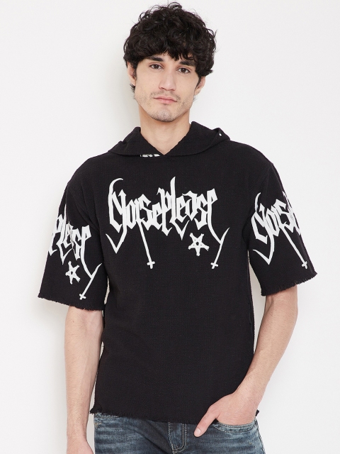 

PUNK Men Black Printed Hooded Sweatshirt