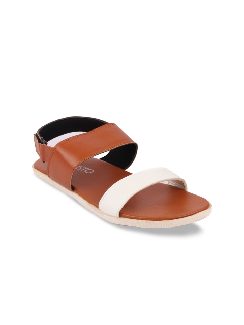 

FAUSTO Men Tan Brown & Off-White Comfort Sandals
