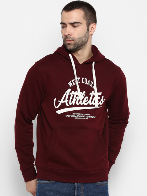 

Red Tape Men Maroon Printed Hooded Sweatshirt