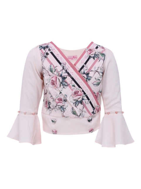 

CUTECUMBER Girls Peach-Coloured & Pink Printed Wrap Top