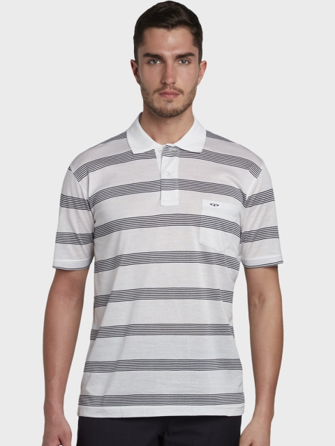 

ColorPlus Men White and Black Striped Polo Collar T-shirt