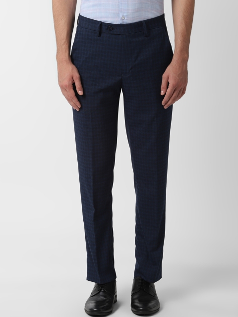 

Peter England Men Navy Blue Slim Fit Checked Formal Trousers
