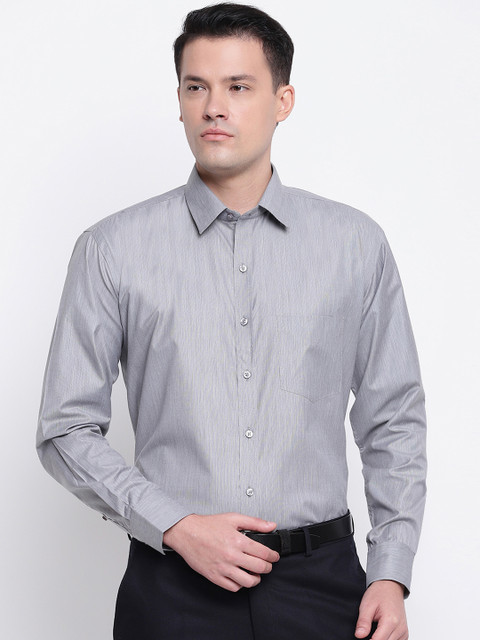 

Hancock Men Grey Regular Fit Self Design Formal Shirt