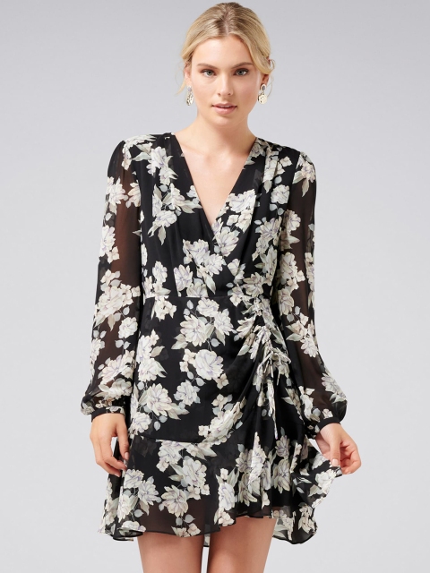 

Forever New Women Black & White Floral Print Wrap Dress