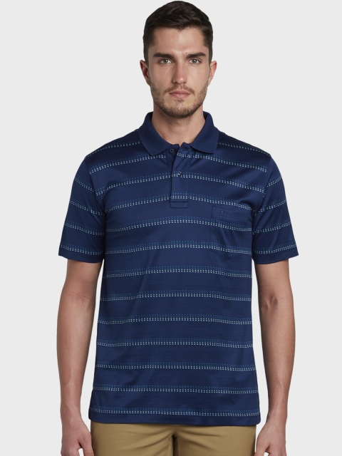 

ColorPlus Men Blue Striped Polo Collar T-shirt