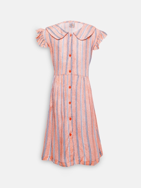 

Oxolloxo Girls Peach-Coloured & Blue Striped Shirt Dress