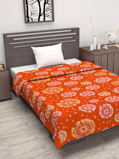 

Divine Casa Orange Floral AC Room 110 GSM Single Bed Dohar