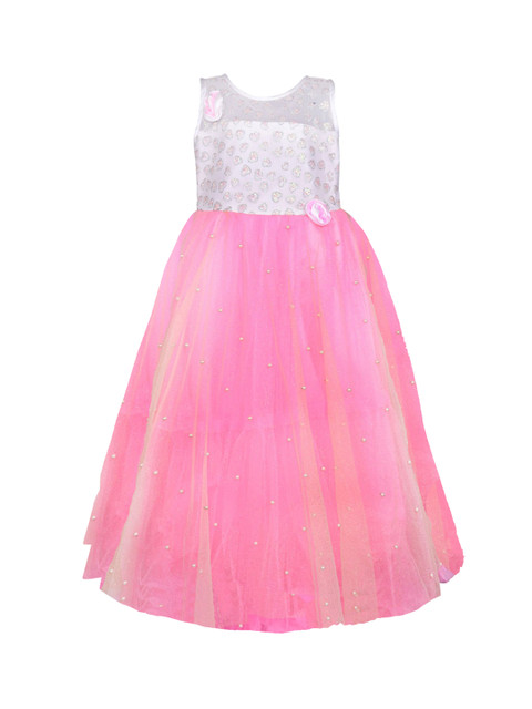 

Wish Karo Girls Pink & White Embellished Fit and Flare Dress