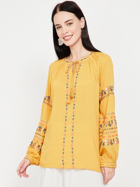 

Colour Me by Melange Women Mustard Yellow Solid A-Line Top