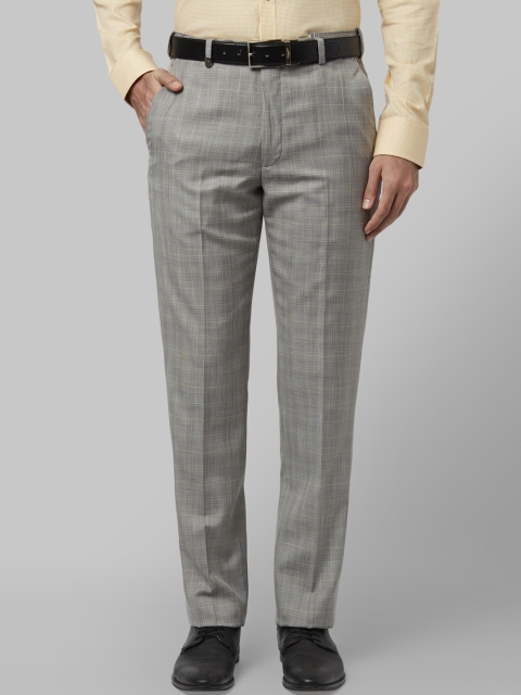 

Park Avenue Men Grey Regular Fit Checked Knitted Formal Trousers
