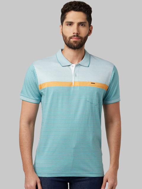 

Park Avenue Men Blue Striped Polo Collar T-shirt