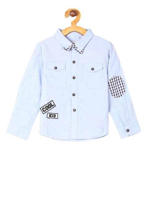 

Donuts Boys Blue Regular Fit Solid Applique Detail Casual Shirt