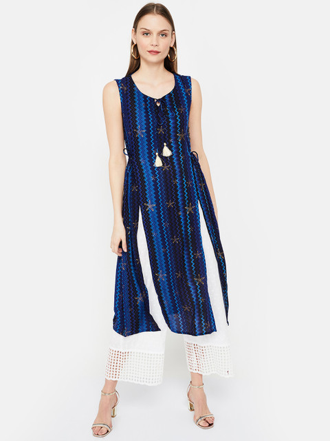

Colour Me by Melange Women Blue Printed Straight Kurta