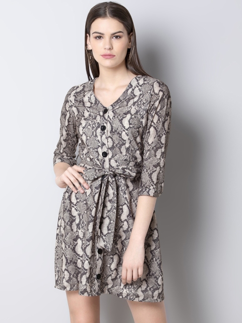 

FabAlley Women Brown & Beige Snakeskin Printed A-Line Dress