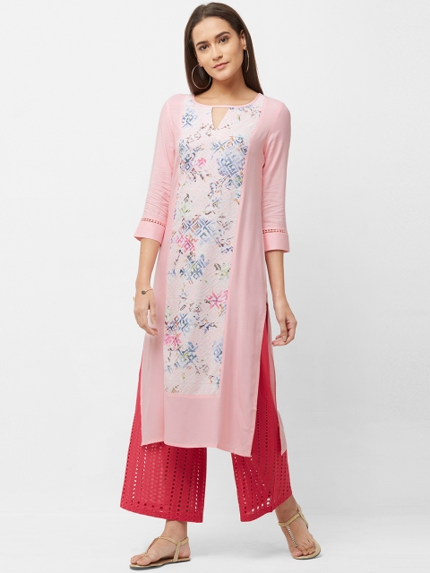 

NAARI Women Pink Printed Straight Kurta